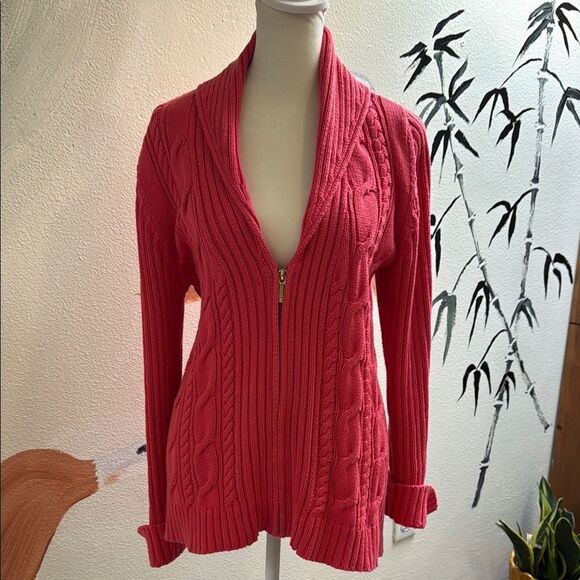 Chaps Women's salmon pink Cable Knit Sweater.  Size XL. - Picture 1 of 5